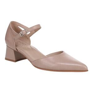 Naturalizer Women Maddox Leather Block Heel Ankle Strap Pumps Taupe Size 6 1/2 W